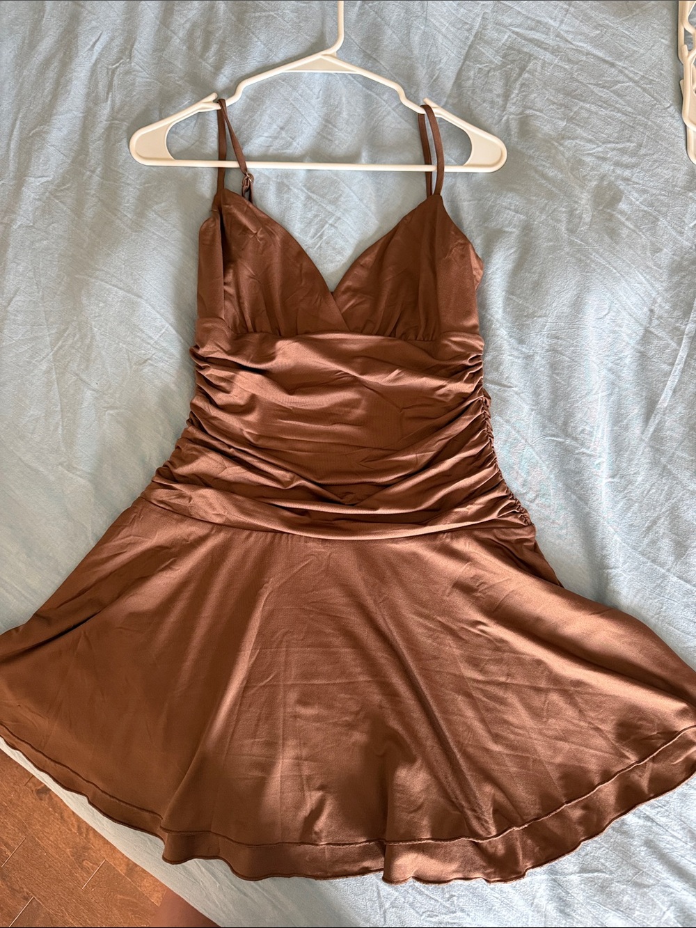 Princess Polly Brown Ruched Spaghetti-Strap Skater Dress